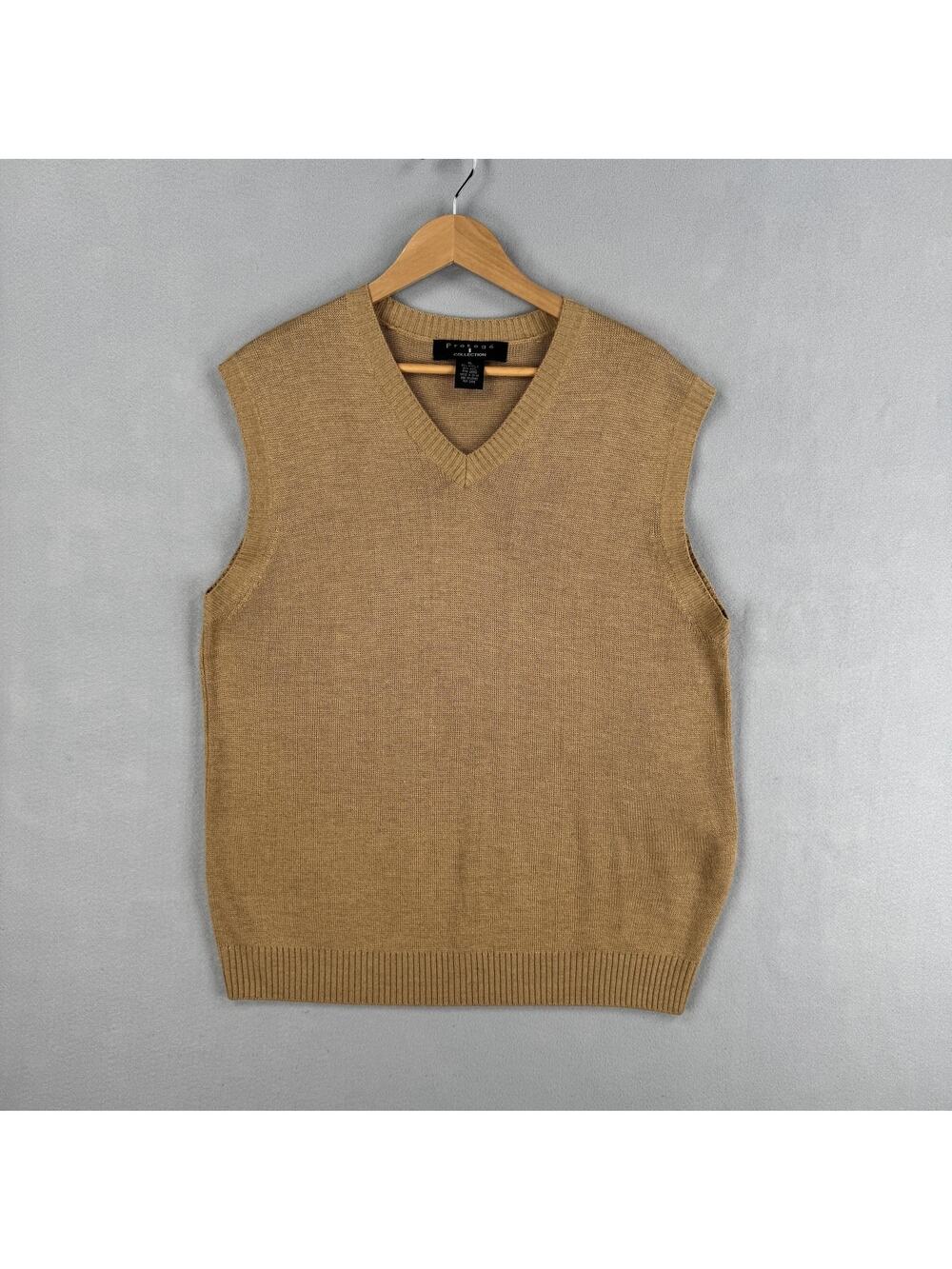 Protege Sweater Vest Size XL Beige Wool Blend Knit V Neck Pullover Classic